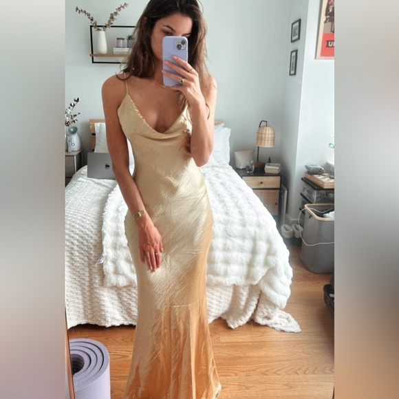 Zaful Gold Satin Maxi Dress - Picture 2 of 7